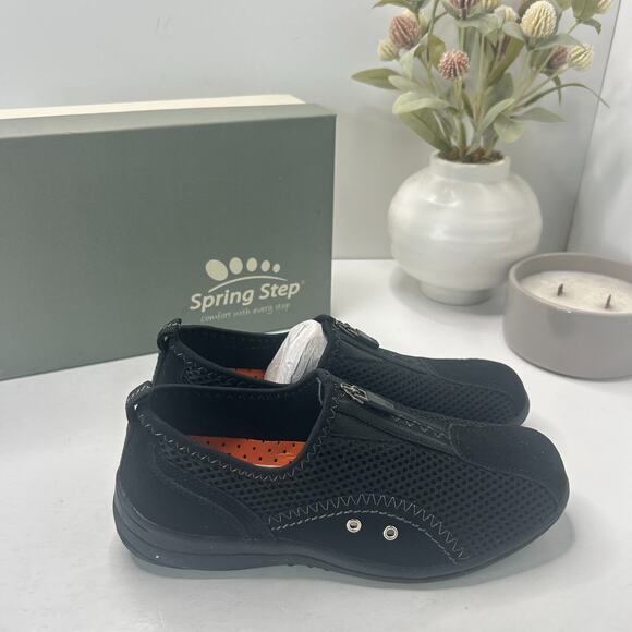 Spring Step Racer Suede/Mesh Sneaker Black 175062106 Women 5.5/EU36 NWB Casual - Picture 1 of 9